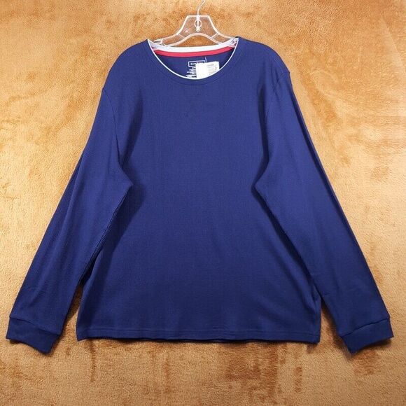 CLUB ROOM Shirt Mens XL Blue Pullover Crew Waffle Knit Thermal Long Sleeve - Picture 1 of 6